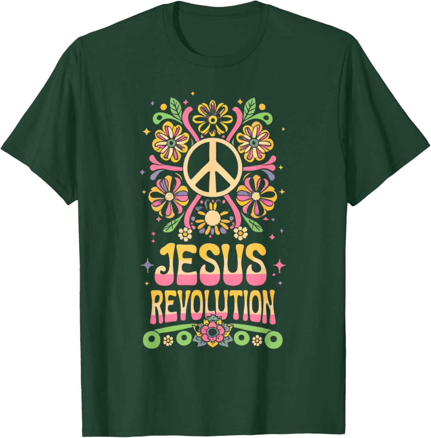 Jesus Revolution Christian Faith Retro Groovy Hippie Flower T-Shirt - T-Shirt | Forest