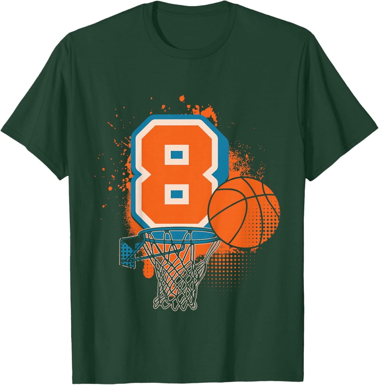 Kids 8th Birthday Boy Basketball Player Basketball 8 Years Old T-Shirt - T-Shirt | Forest