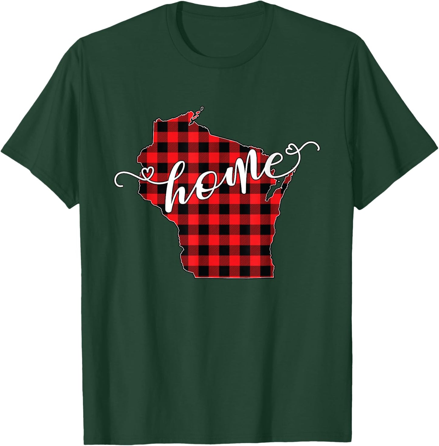 Wisconsin WI State Outline Home Winter Red Buffalo Plaid T-Shirt - T-Shirt | Forest