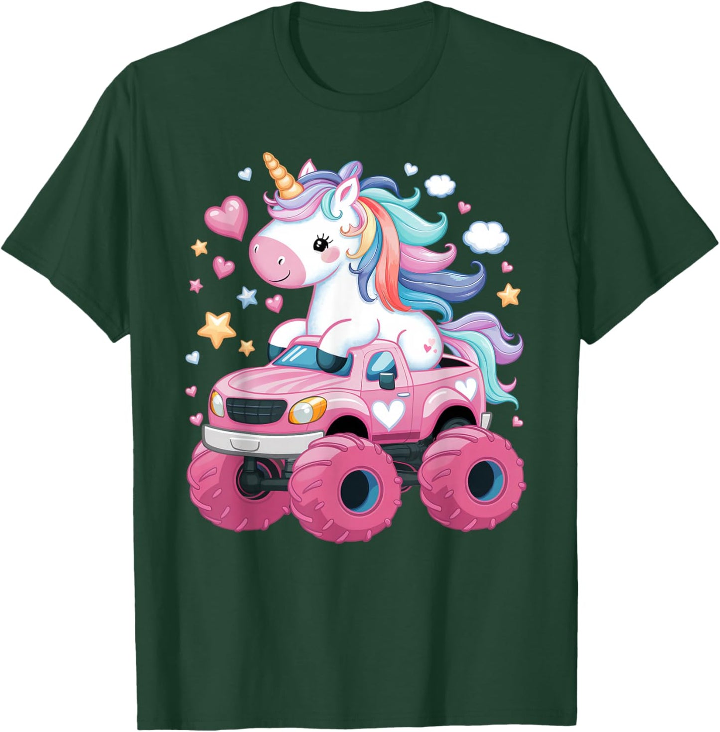 Monster Truck Unicorn Birthday Party Girl Monster Truck T-Shirt - T-Shirt | Forest