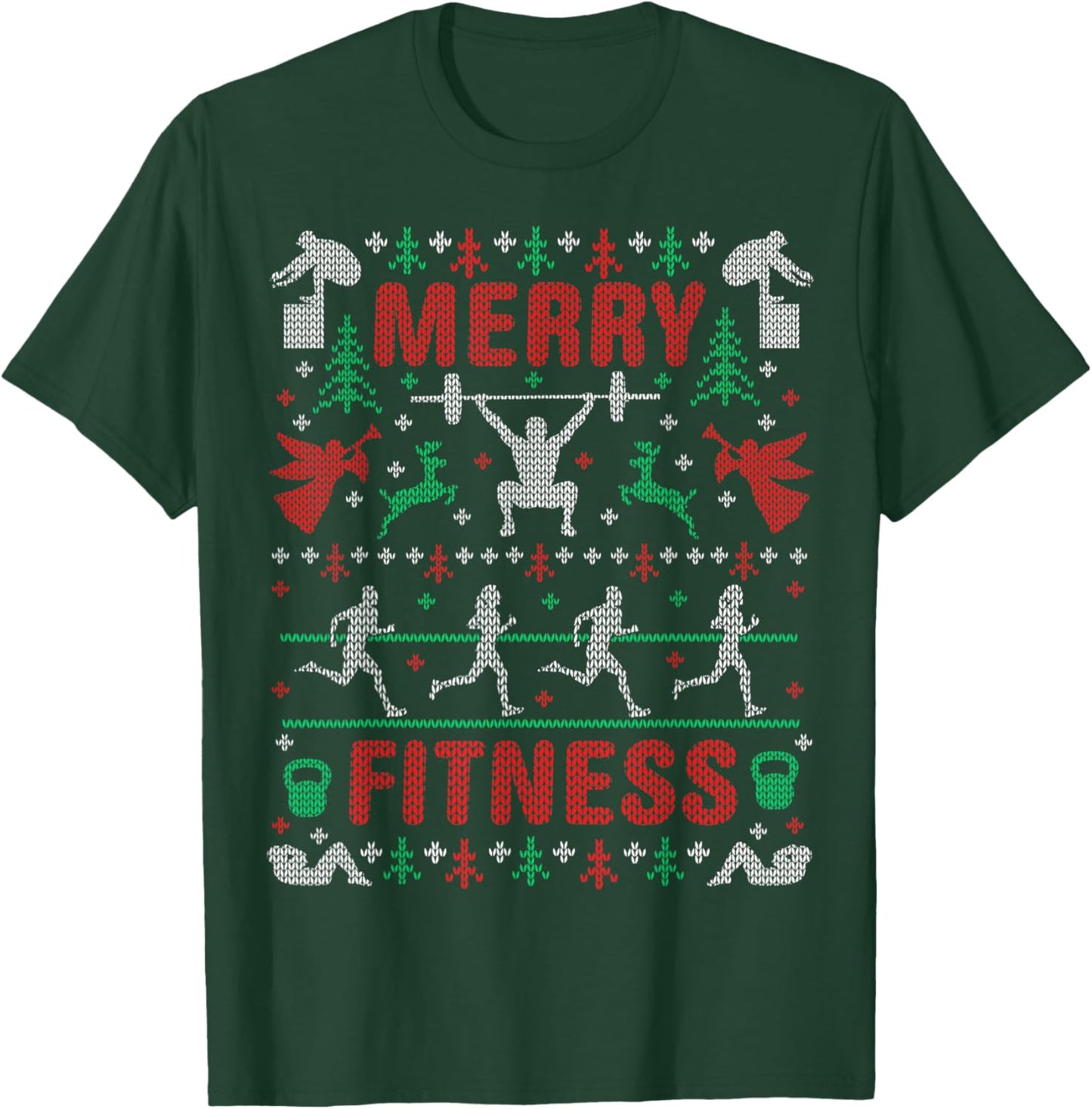 Merry Fitness Workout Ugly Christmas Sweater Party Gifts T-Shirt - T-Shirt | Forest