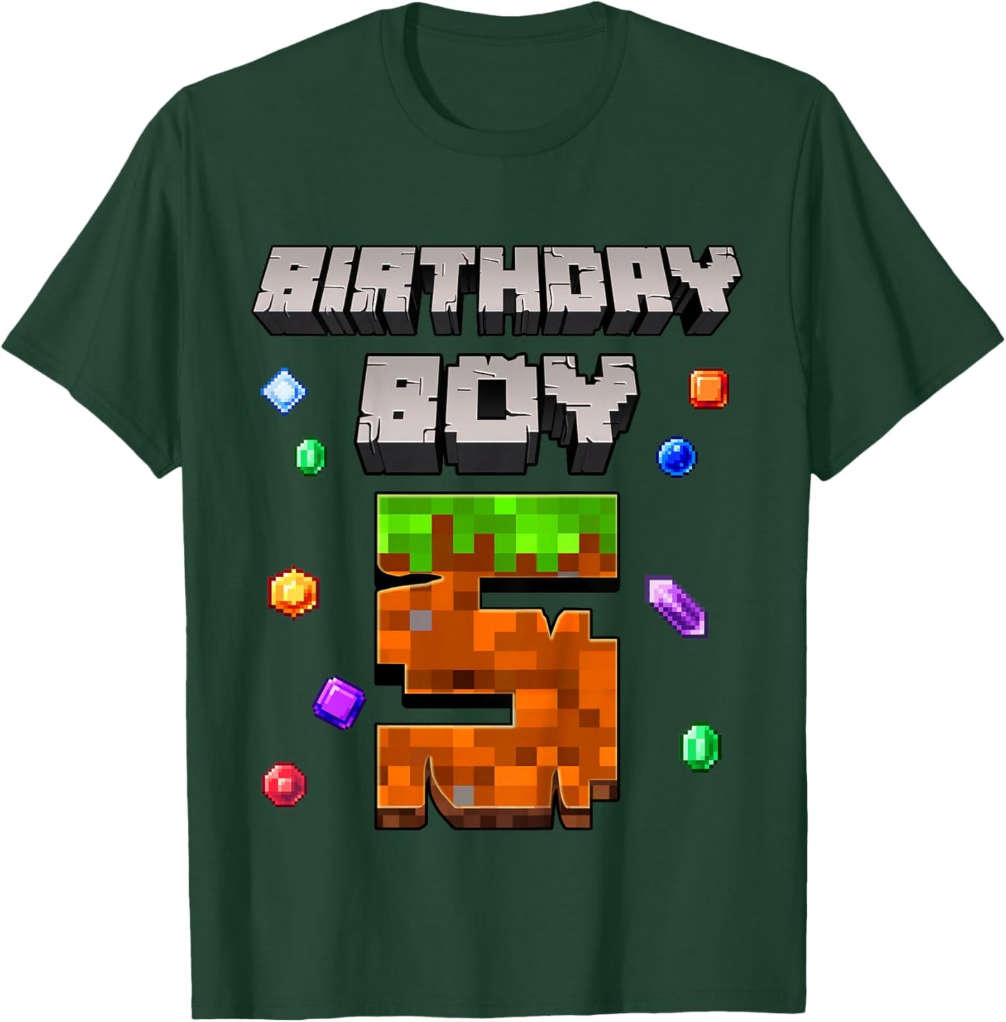 Kids 5th Birthday Boy 5 Video Gamer Pixel Number Five Bday Party T-Shirt - T-Shirt | Forest