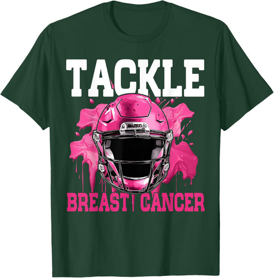 Tackle Football Breast Cancer Awareness Pink Ribbon Boys Kid T-Shirt - T-Shirt | Forest