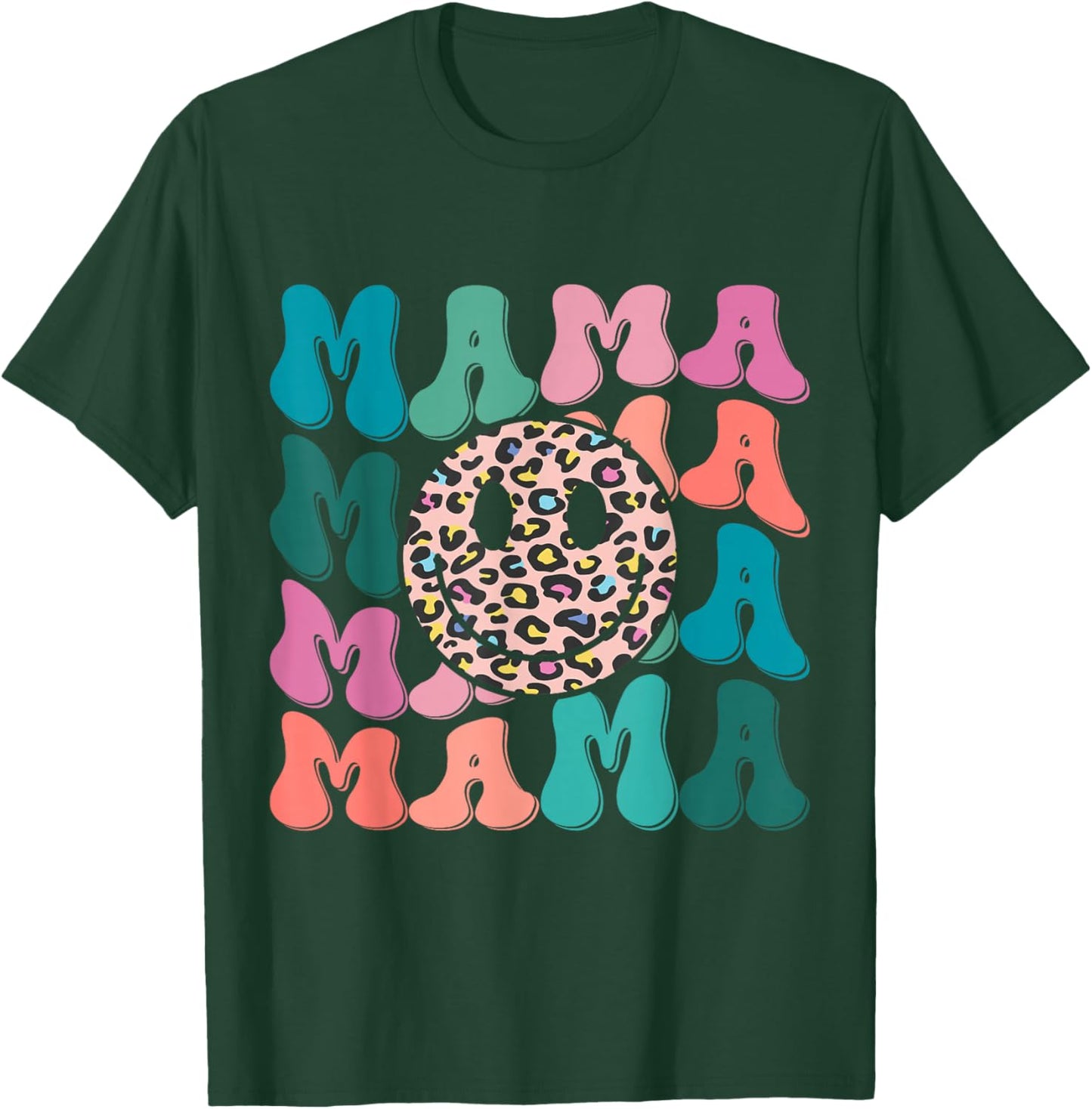 Retro Leopard Mama Groovy Face Trendy New Mom T-Shirt - T-Shirt | Forest