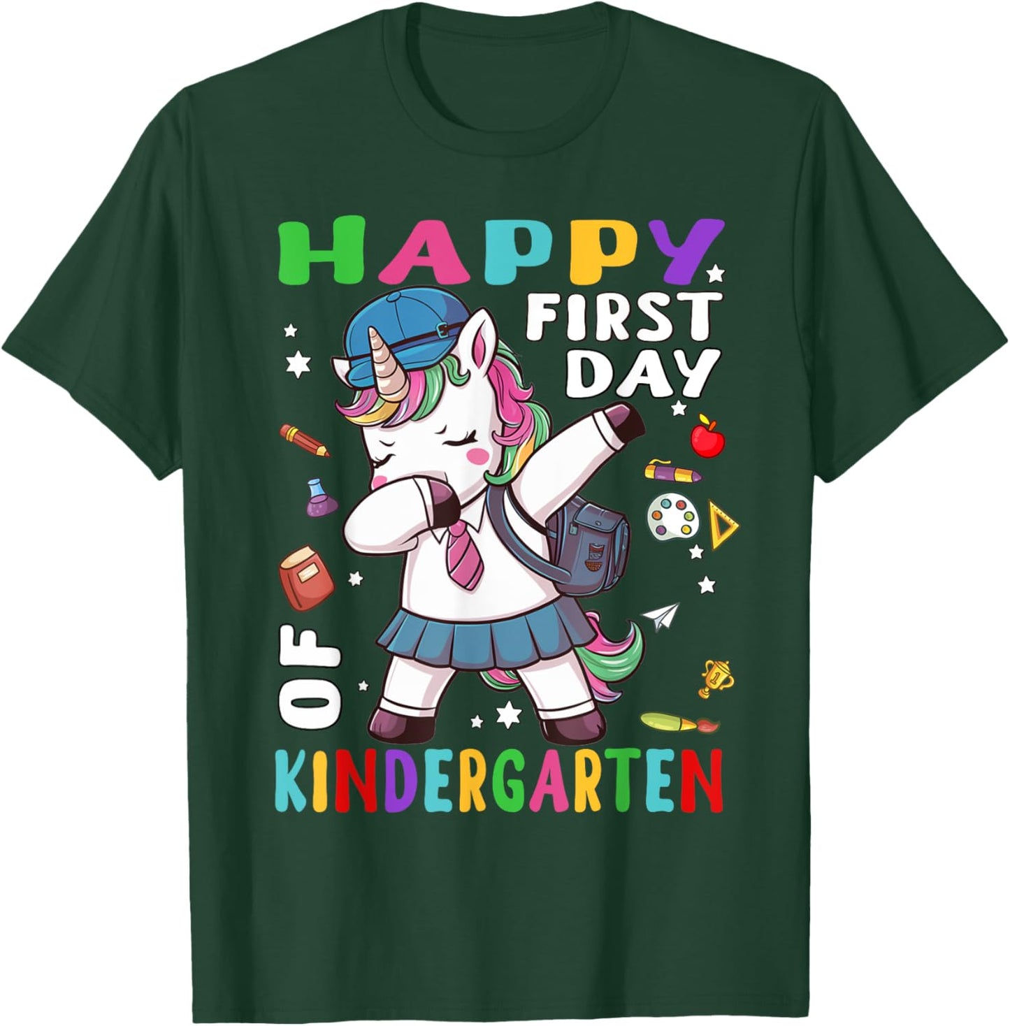 Happy 1st Day of Kindergarten Dabbing Unicorn Back to School T-Shirt - T-Shirt | Forest
