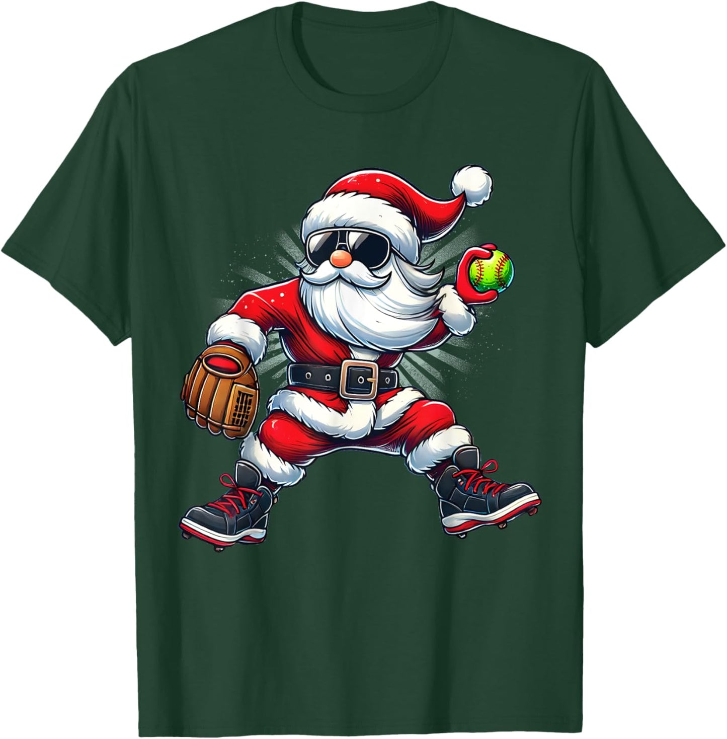 Santa Playing Softball as Pitcher Boys Kids Teens Christmas T-Shirt - T-Shirt | Forest