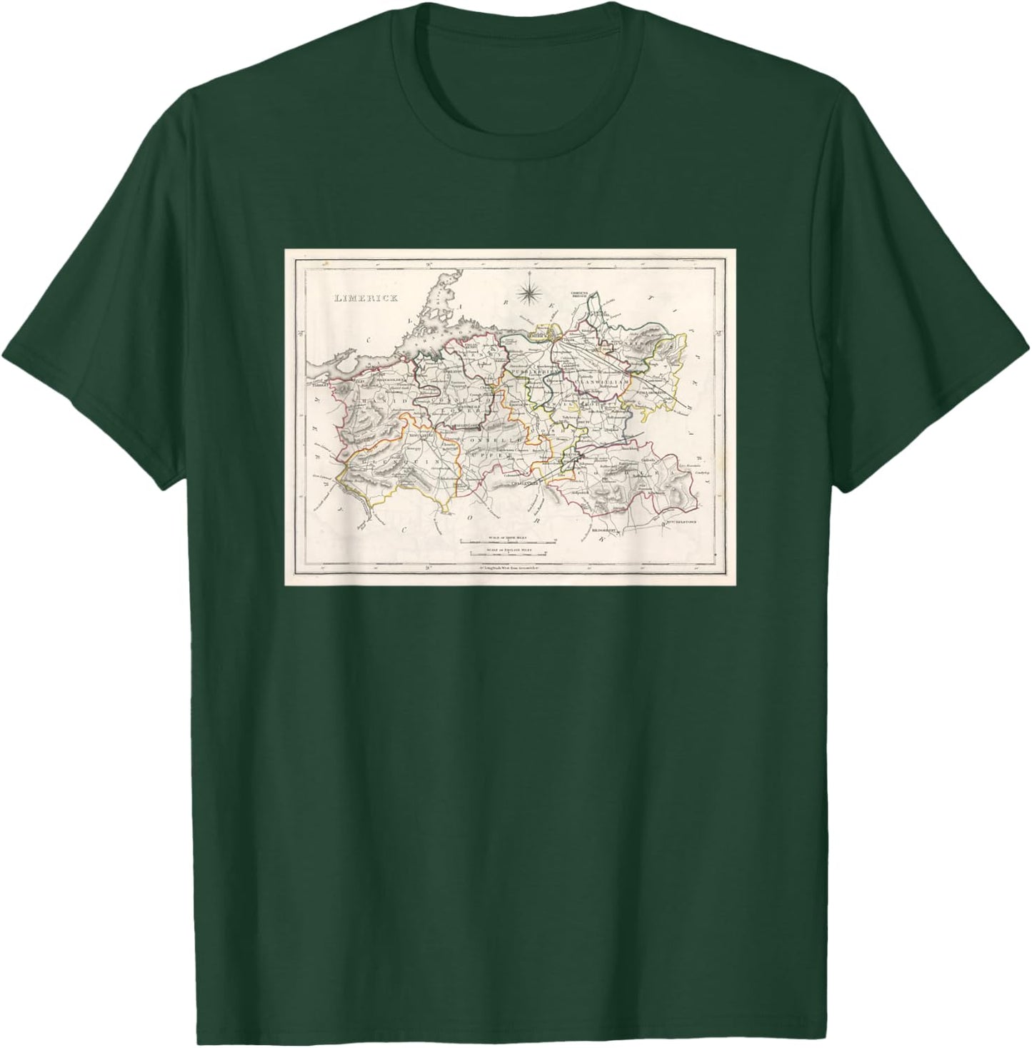 Vintage County Limerick Ireland Map (1846) T-Shirt - T-Shirt | Forest