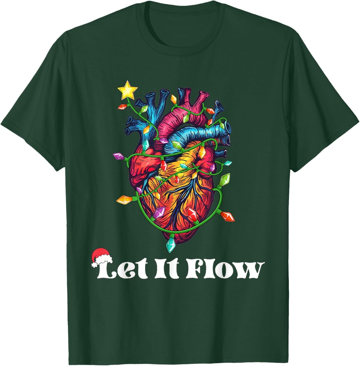 Funny Let It Flow Anatomy Heart Cardiac Nurse Santa Hat Xmas T-Shirt - T-Shirt | Forest
