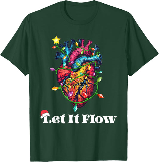 Funny Let It Flow Anatomy Heart Cardiac Nurse Santa Hat Xmas T-Shirt - T-Shirt | Forest