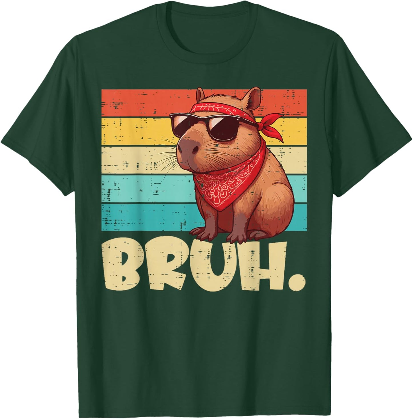 Capybara Bruh Bandana Retro Capy Meme Rodent Women Men Kids T-Shirt - T-Shirt | Forest