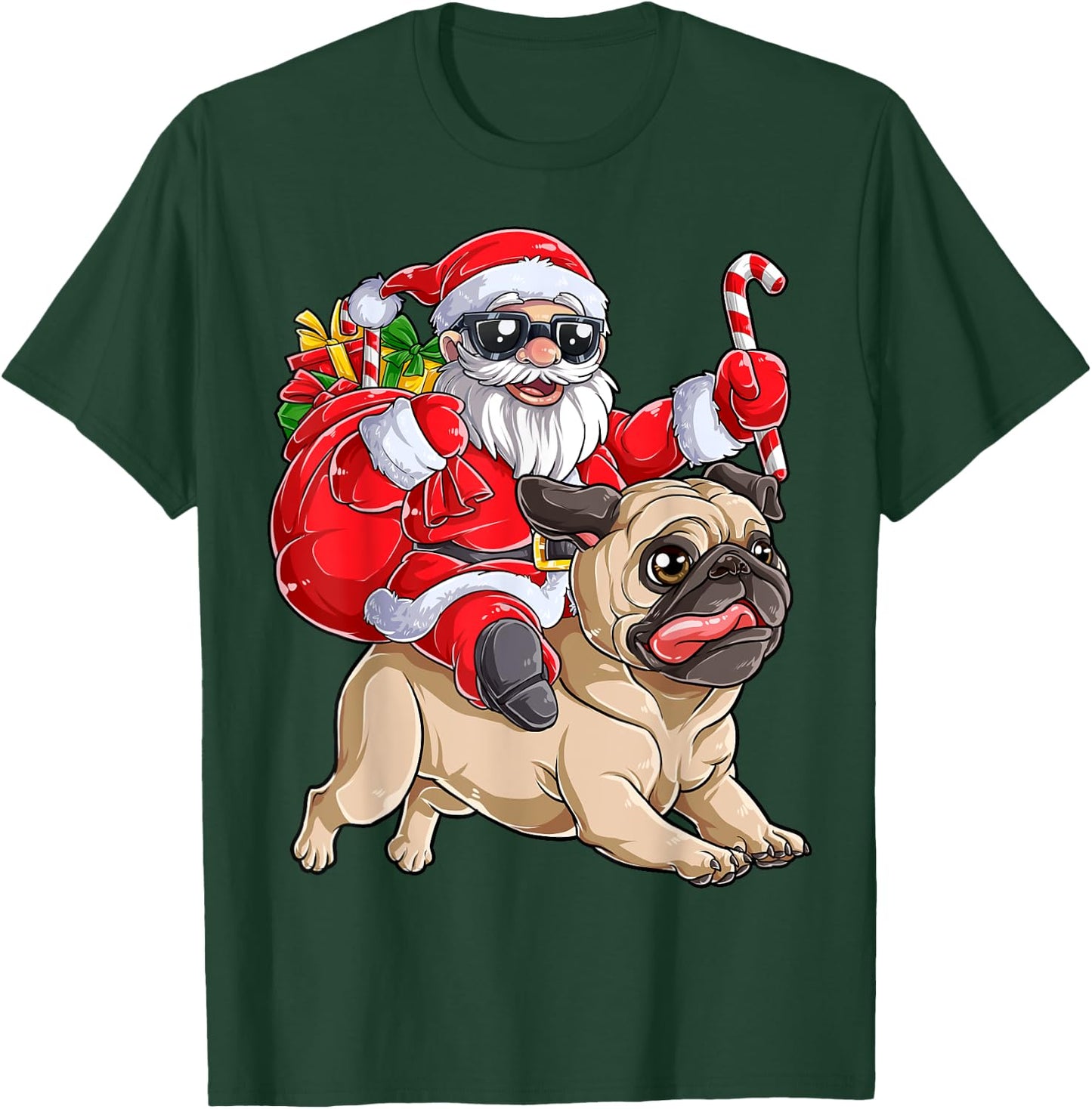 Christmas Santa Claus Riding Pug Xmas Boys Men Pugmas Dog T-Shirt - T-Shirt | Forest