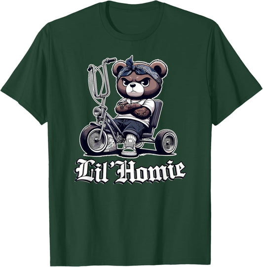 LIL HOMIE Cute Teddy Bear Hip Hop Chicano Lowrider Cholo T-Shirt - T-Shirt | Forest