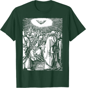 Pentecost Dove Tongues of Fire Flame Holy Spirit Catholic T-Shirt - T-Shirt | Forest