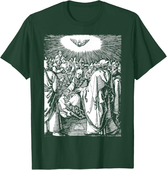 Pentecost Dove Tongues of Fire Flame Holy Spirit Catholic T-Shirt - T-Shirt | Forest