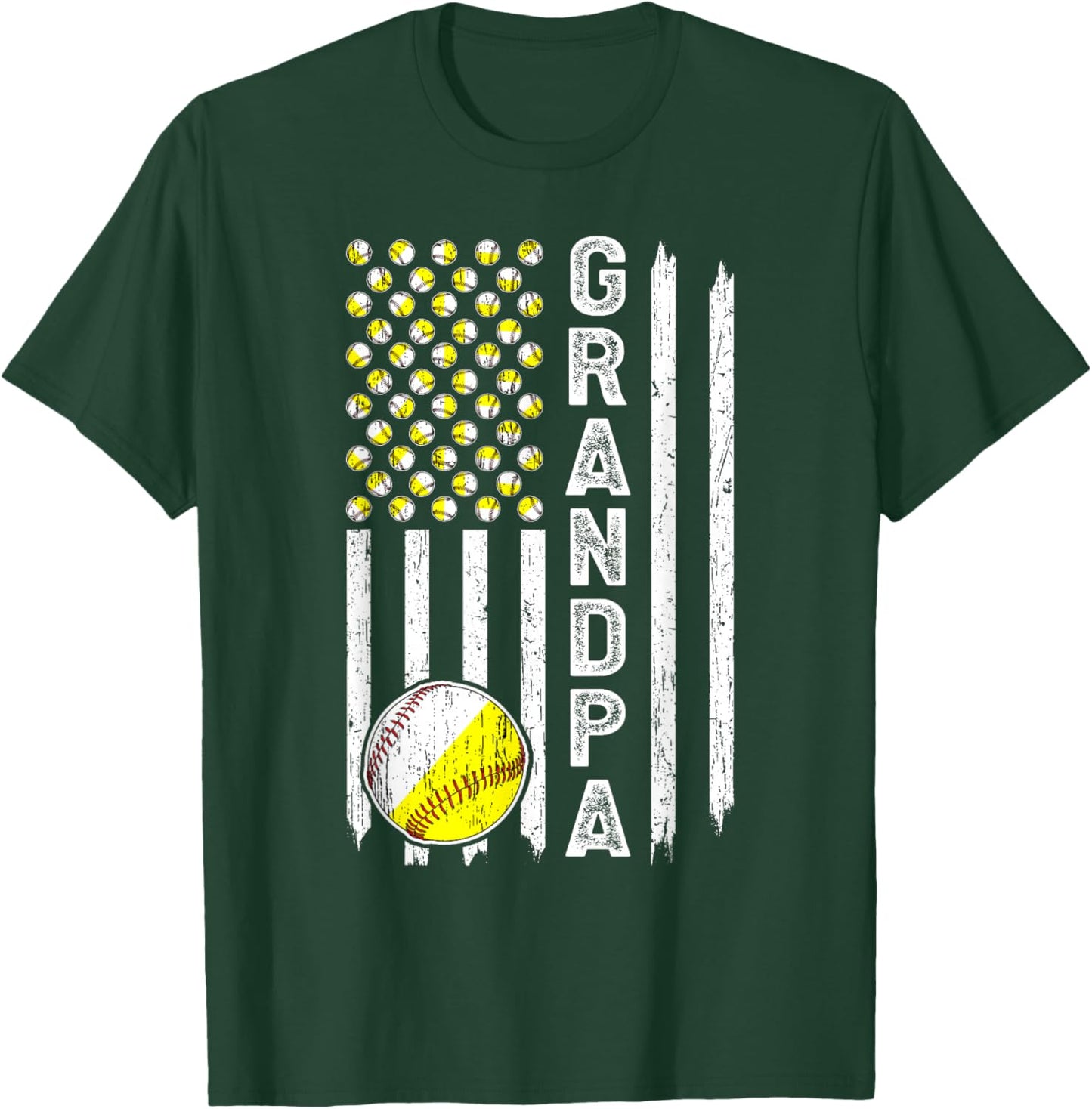 Grandpa American Flag Softball Baseball Grandpa T-Shirt - T-Shirt | Forest
