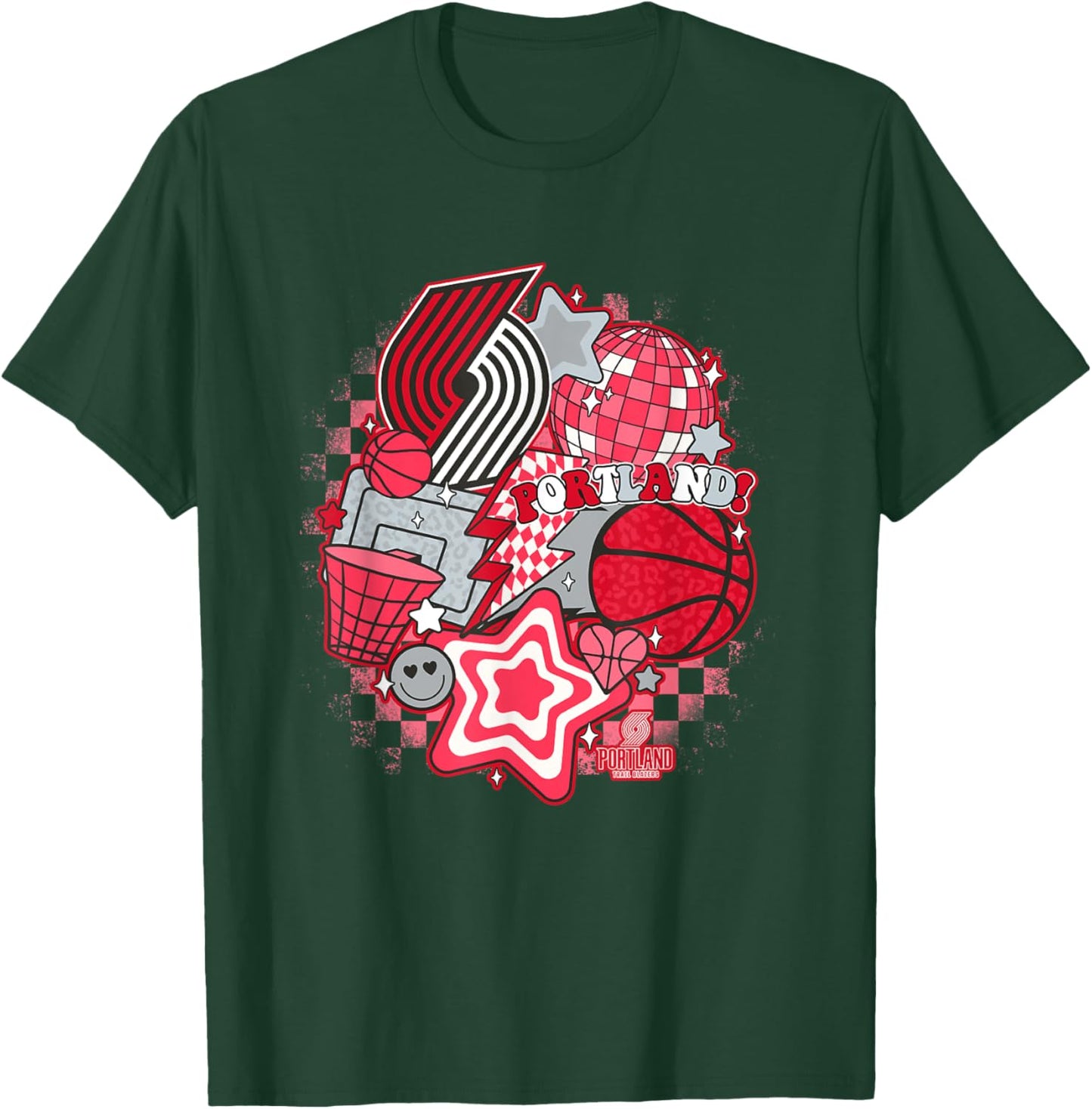 NBA Portland Trail Blazers Psychedelic Basketball Collage T-Shirt - T-Shirt | Forest