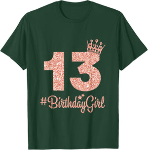 13#BirthdayGirl Sweet Thirteen 13th Pink Crown for Girl T-Shirt - T-Shirt | Forest