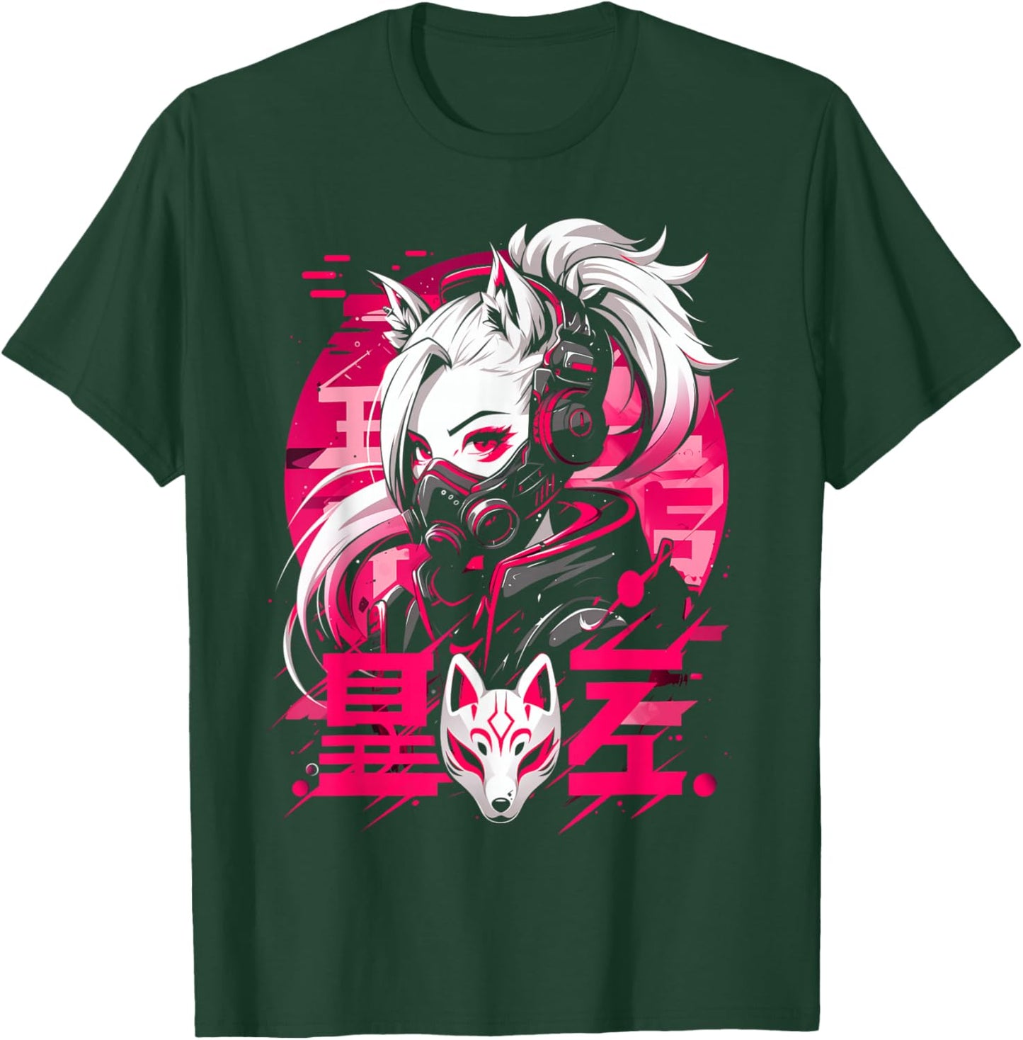 Anime Manga Cyberpunk Aesthetic Techwear Harajuku Kitsune T-Shirt - T-Shirt | Forest