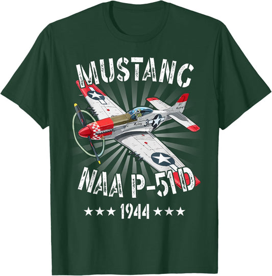 WW2 Planes Warbirds Fighter Aircraft Apparel P-51D Mustang Vintage North American P-51D Fighter Warbirds T-Shirt - T-Shirt | Forest