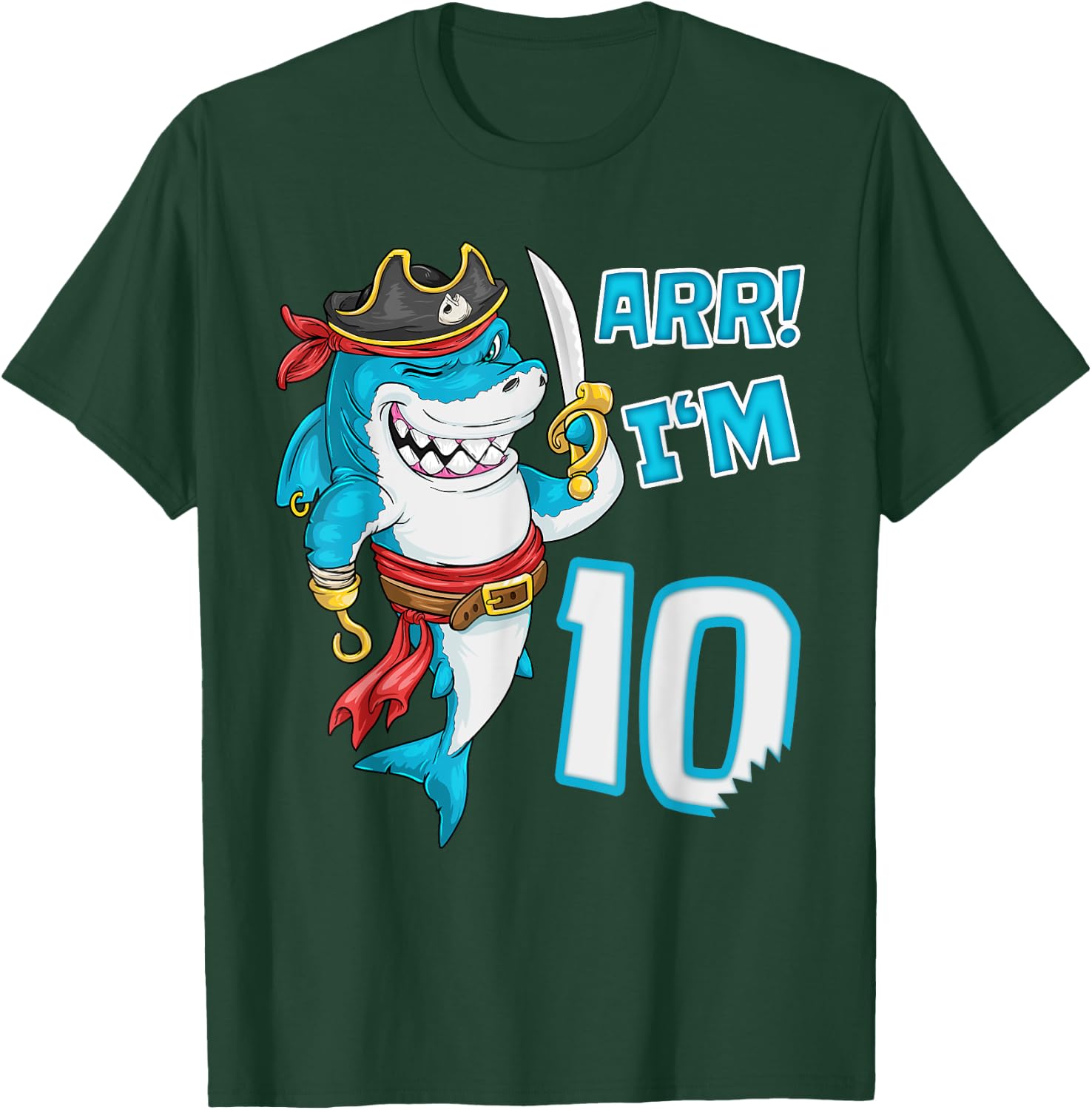 I'm 10 years Shark pirate 10th Birthday boy pirate Party T-Shirt - T-Shirt | Forest