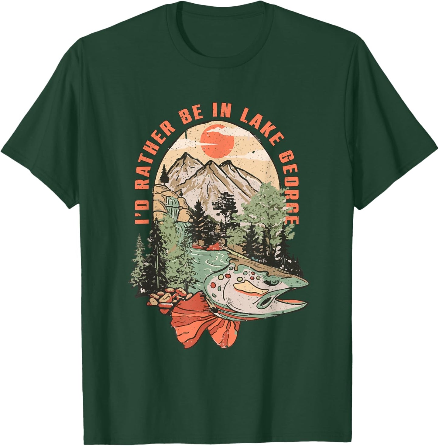 Vintage Lake Trout Fishing Lake George New York Camping T-Shirt - T-Shirt | Forest