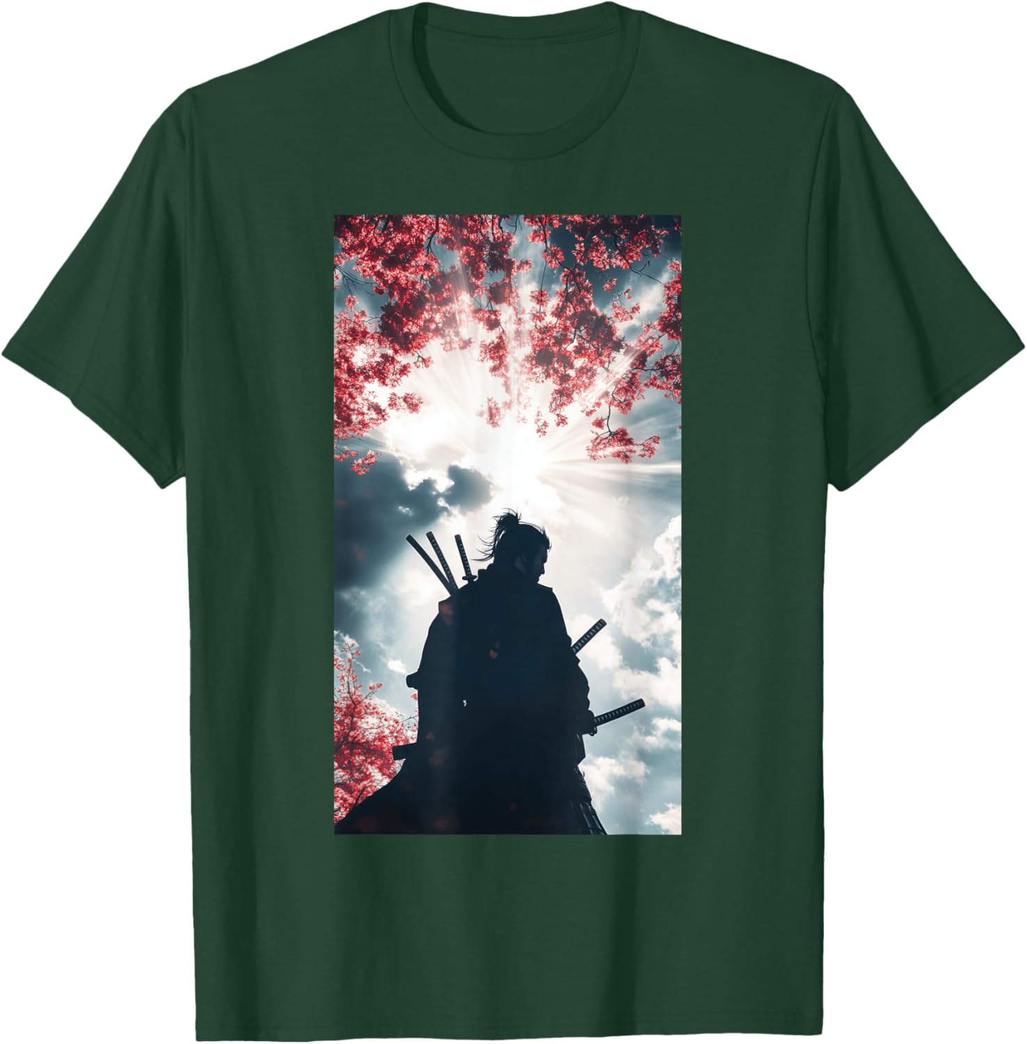 Samurai Silhouette Warrior Ninja Katana T-Shirt - T-Shirt | Forest