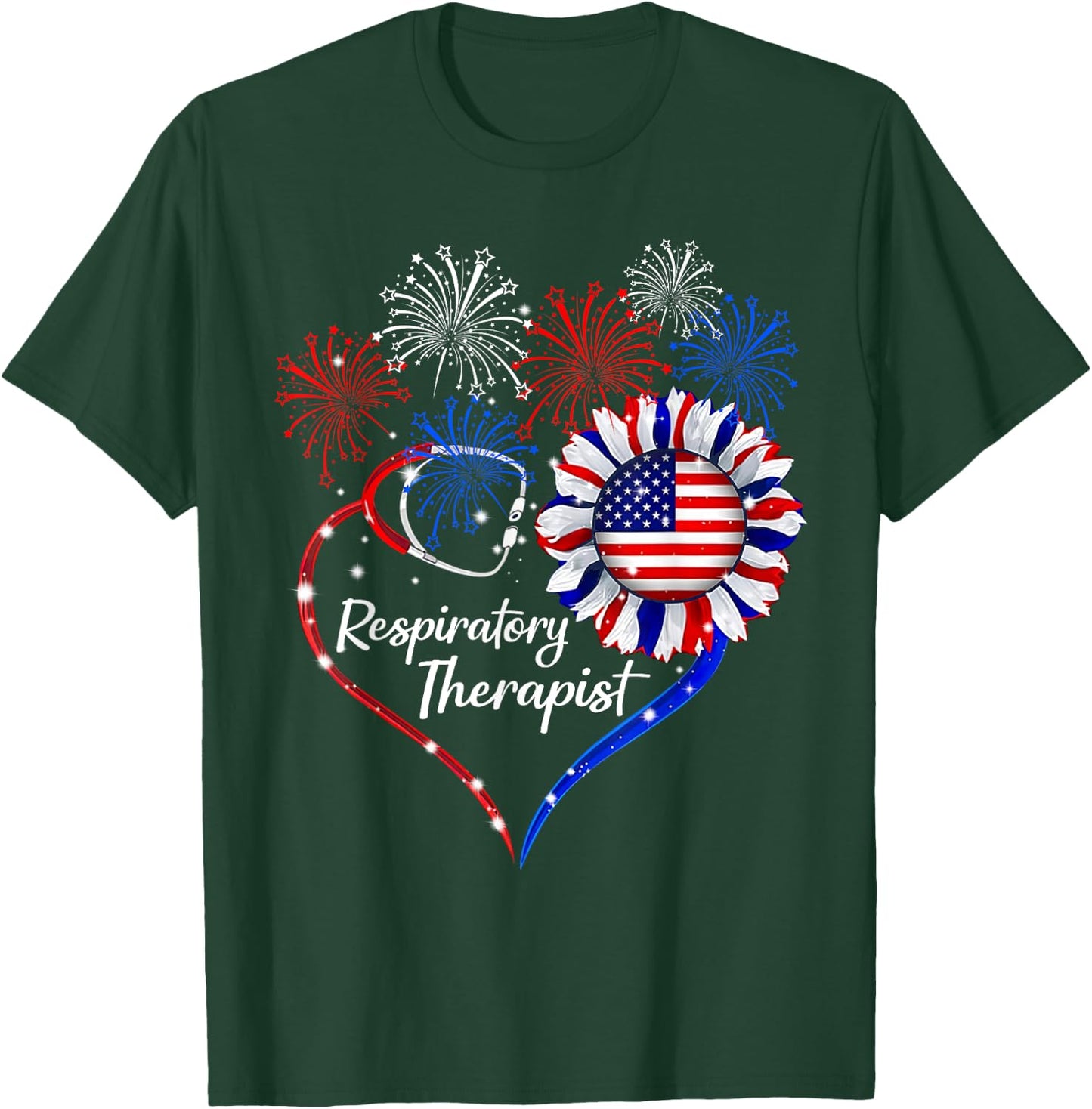 Patriotic Respiratory Therapist Sunflower 4th Of July Flag T-Shirt - T-Shirt | Forest