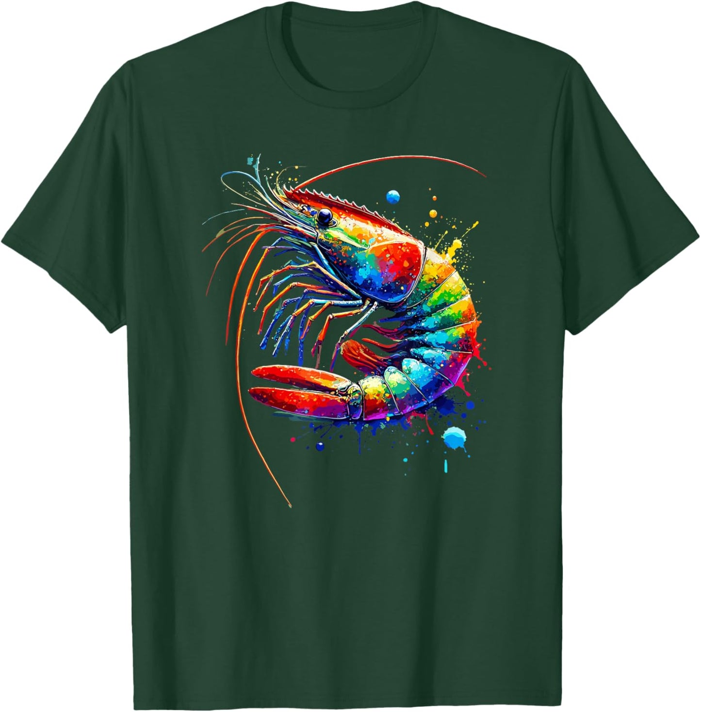 Colorful Splash Art Shrimp Shrimp , Black, S T-Shirt - T-Shirt | Forest