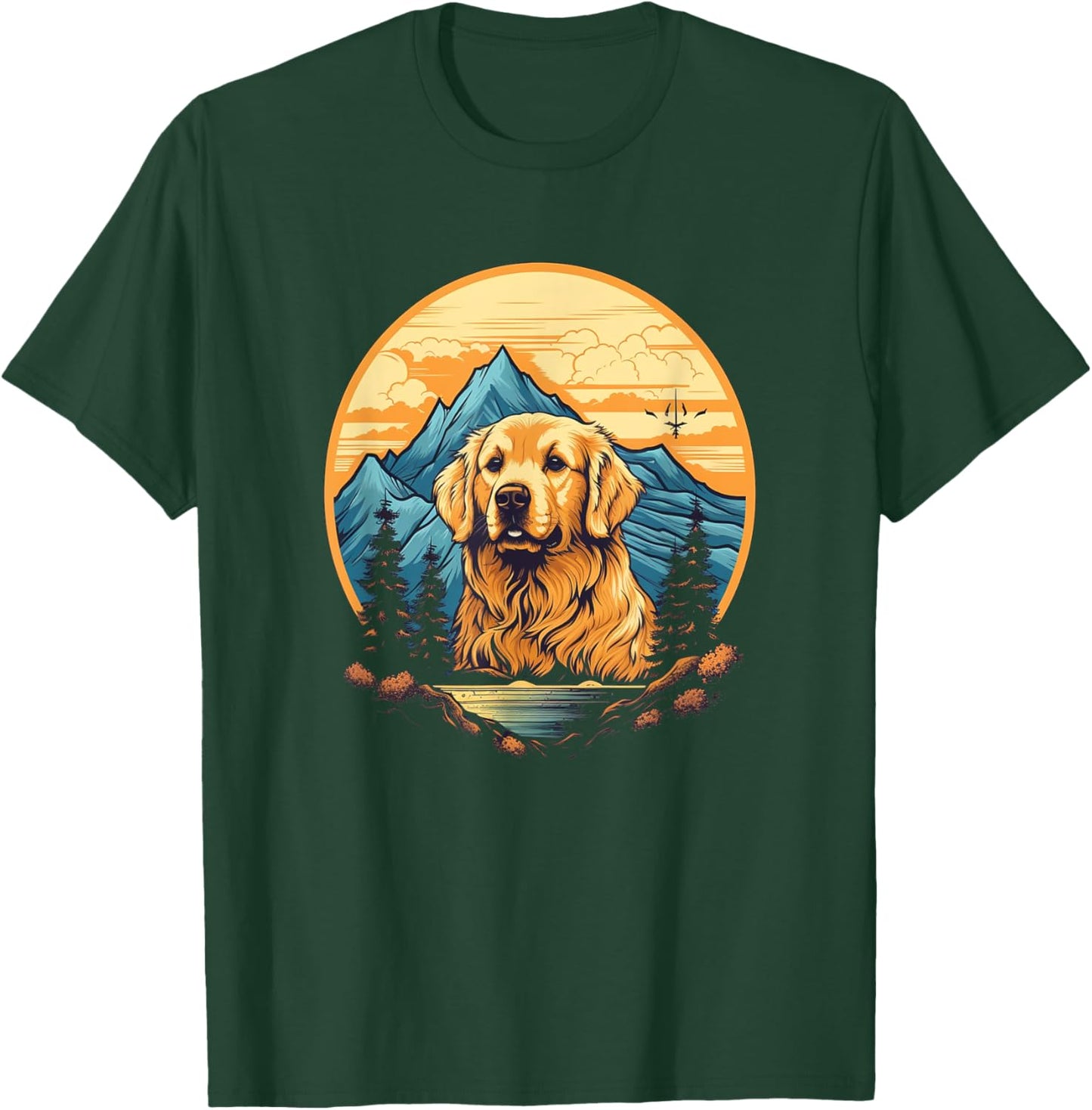 Retro Golden Retriever Men Women Kids T-Shirt - T-Shirt | Forest