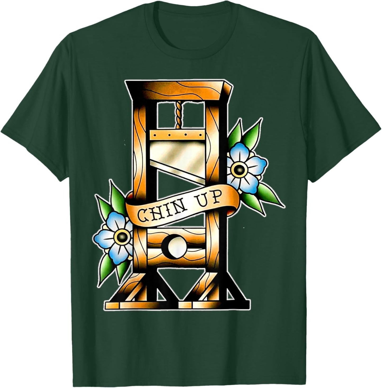 Guillotine Traditional Tattoo Black Funny Chin Up Sarcastic Humor Adult T-Shirt - T-Shirt | Forest