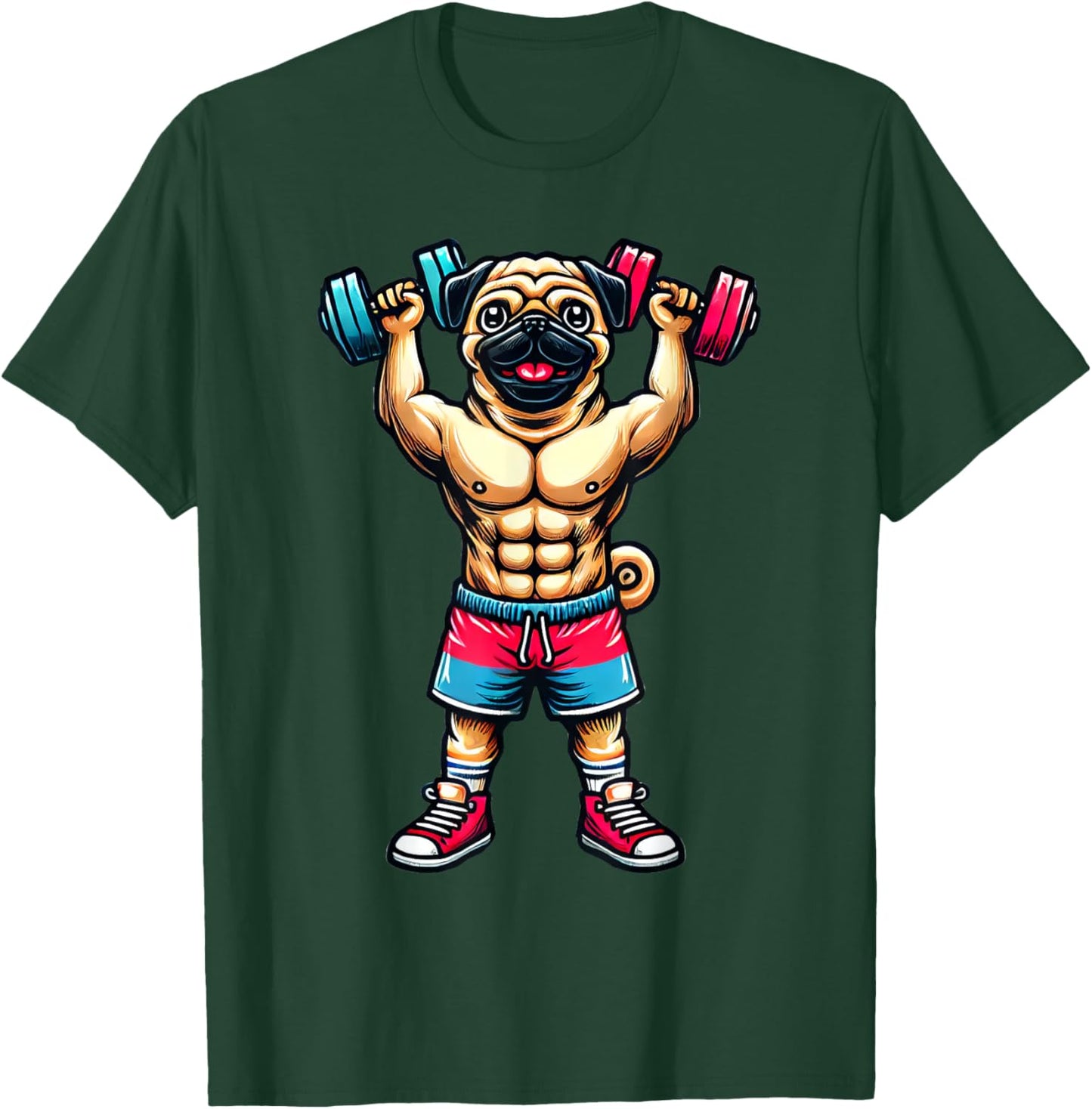 Dog Pug Powerlifting Weightlifting Gym Workout T-Shirt - T-Shirt | Forest