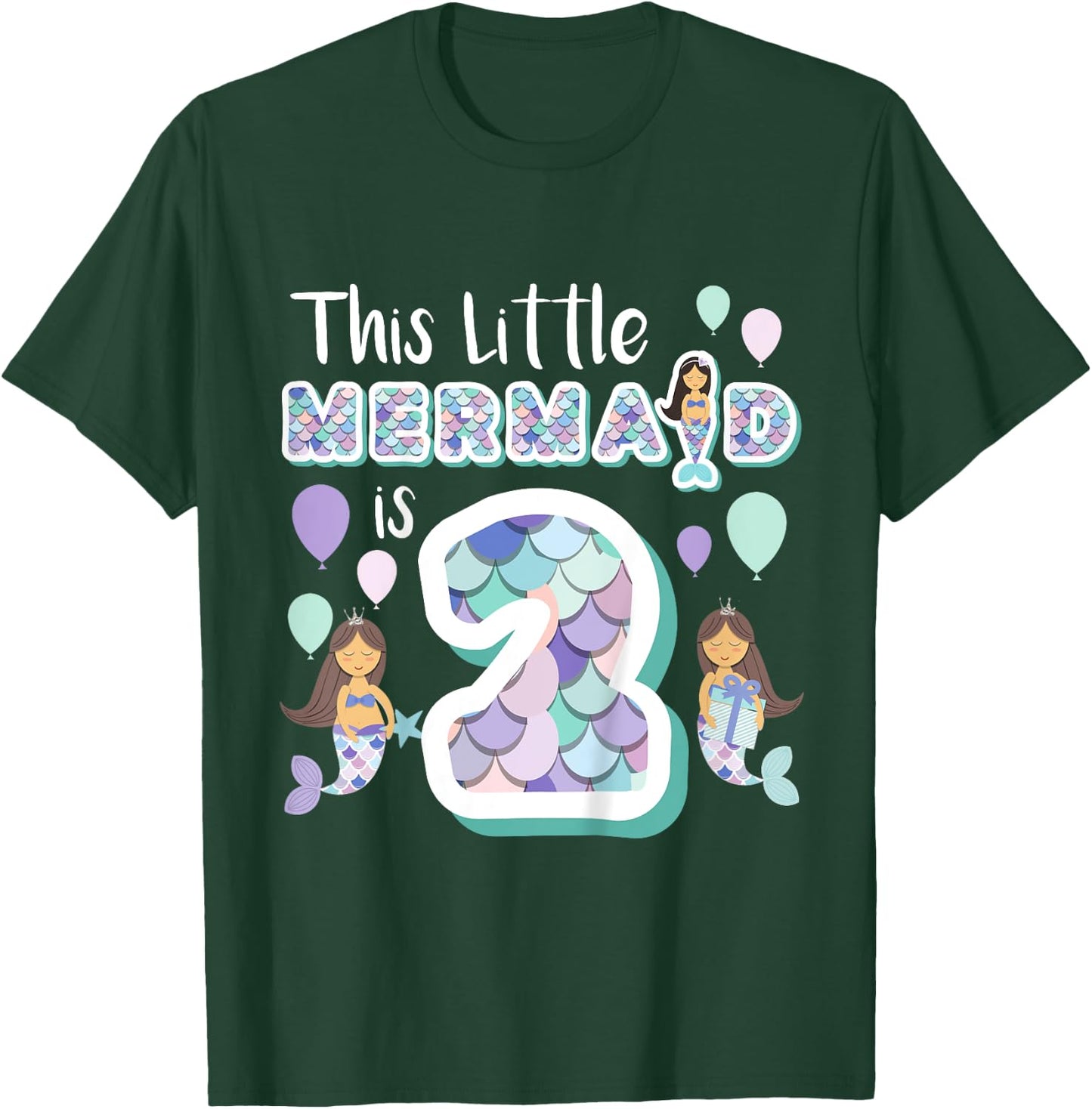 2 Year Old Mermaid Birthday Party Theme Girl 2nd Girls Gift T-Shirt - T-Shirt | Forest