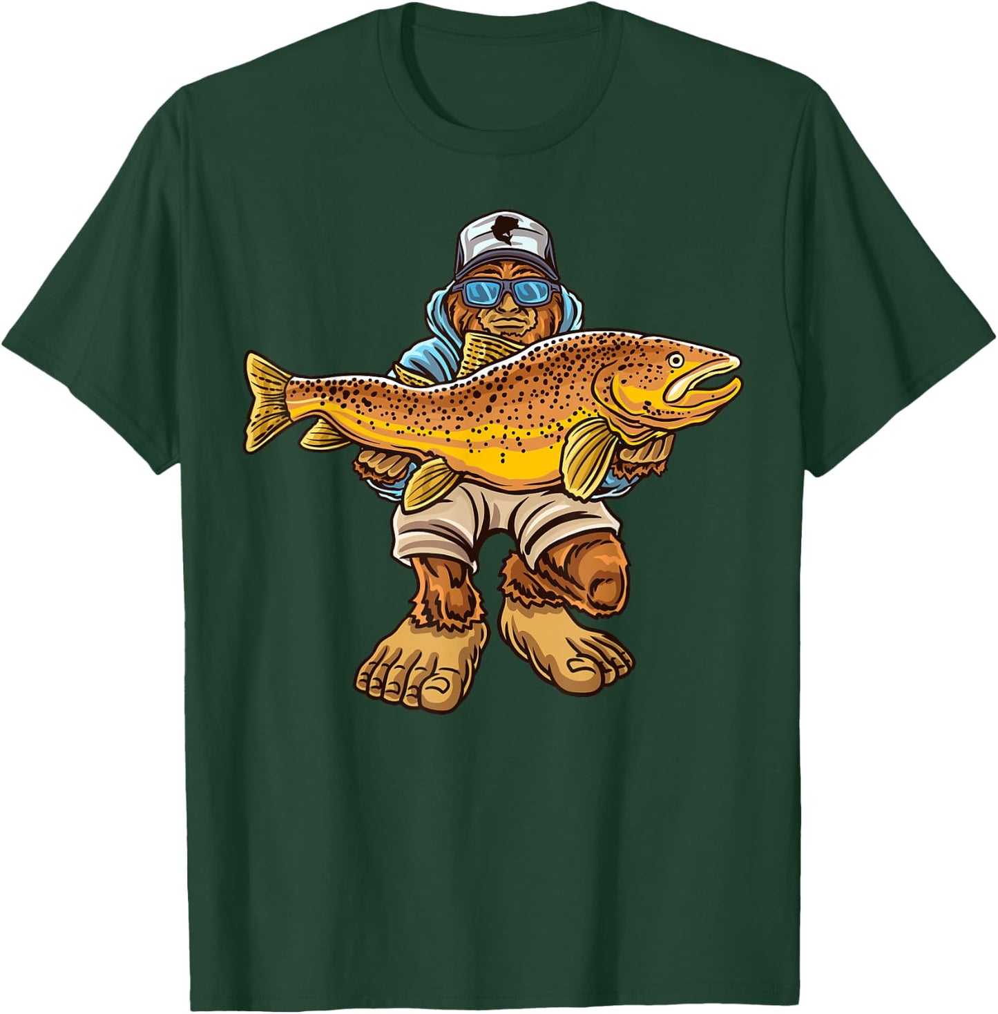 Brown Trout River Fishing Bigfoot Hunting Fishermen T-Shirt - T-Shirt | Forest