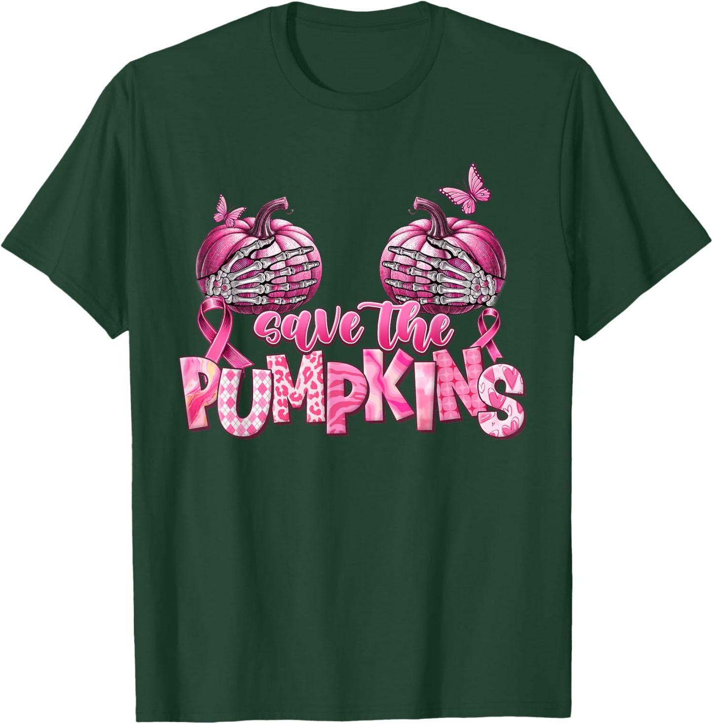 Save The Pumpkins Pink Ribbon Breast Cancer Awareness T-Shirt - T-Shirt | Forest