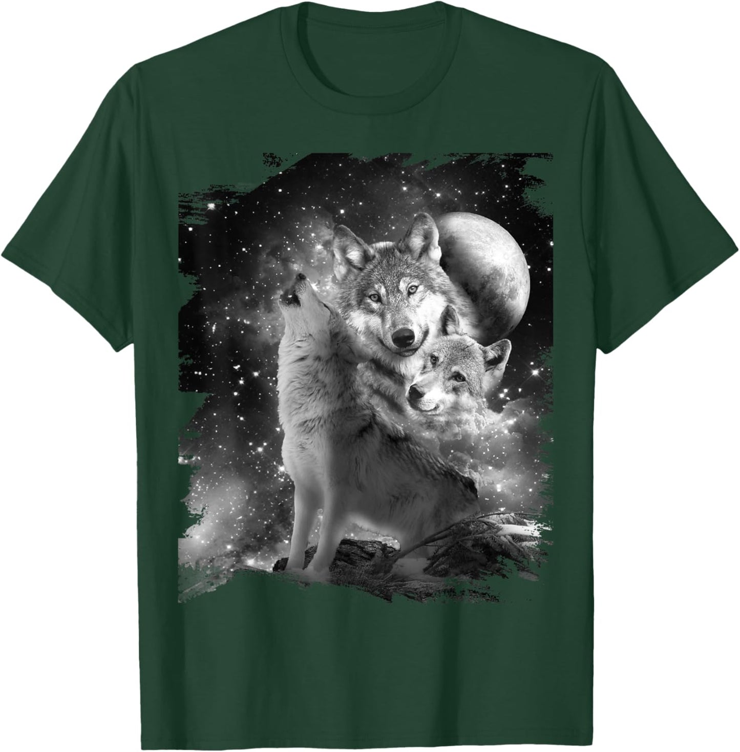 Random Galaxy Black and White Wolf Family, Wolves Howling T-Shirt - T-Shirt | Forest