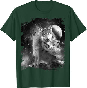 Random Galaxy Black and White Wolf Family, Wolves Howling T-Shirt - T-Shirt | Forest