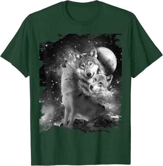 Random Galaxy Black and White Wolf Family, Wolves Howling T-Shirt - T-Shirt | Forest