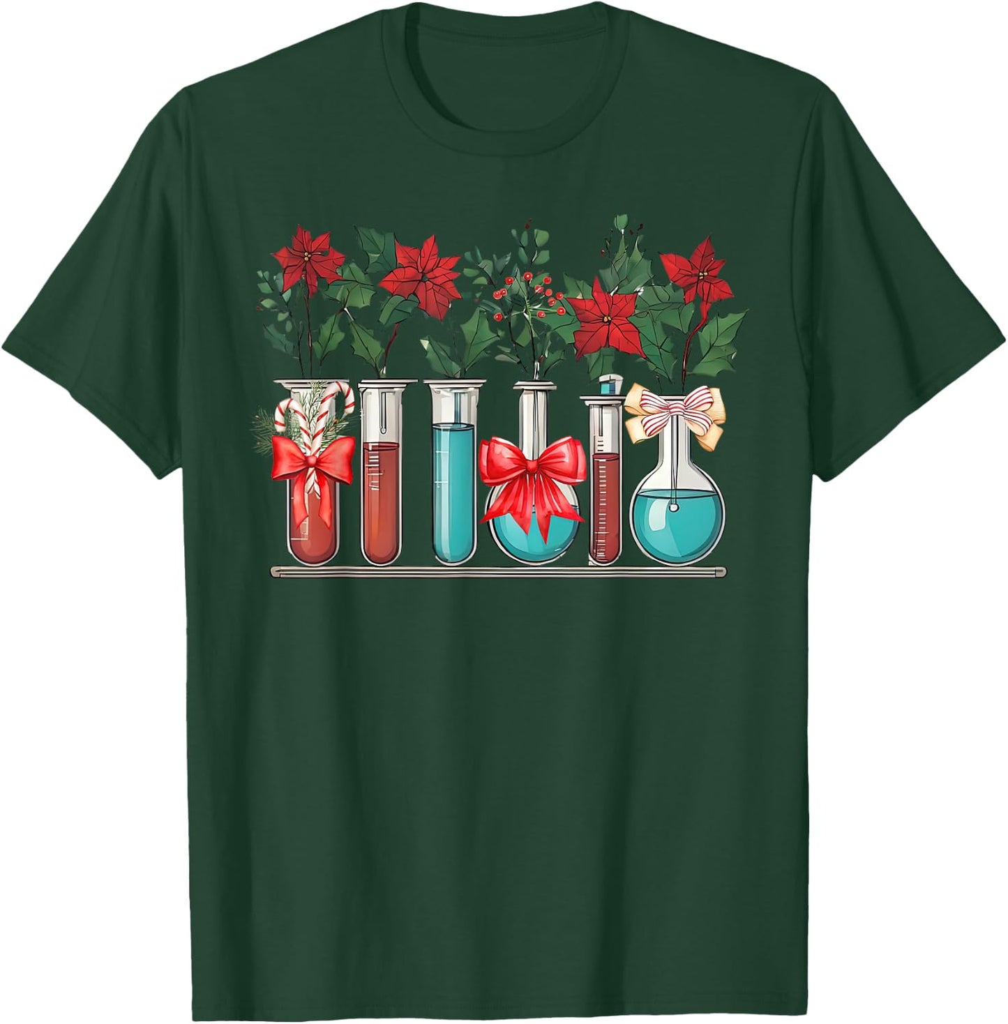 Test Tube Flower Christmas Chemistry Nerd Science Teacher T-Shirt - T-Shirt | Forest