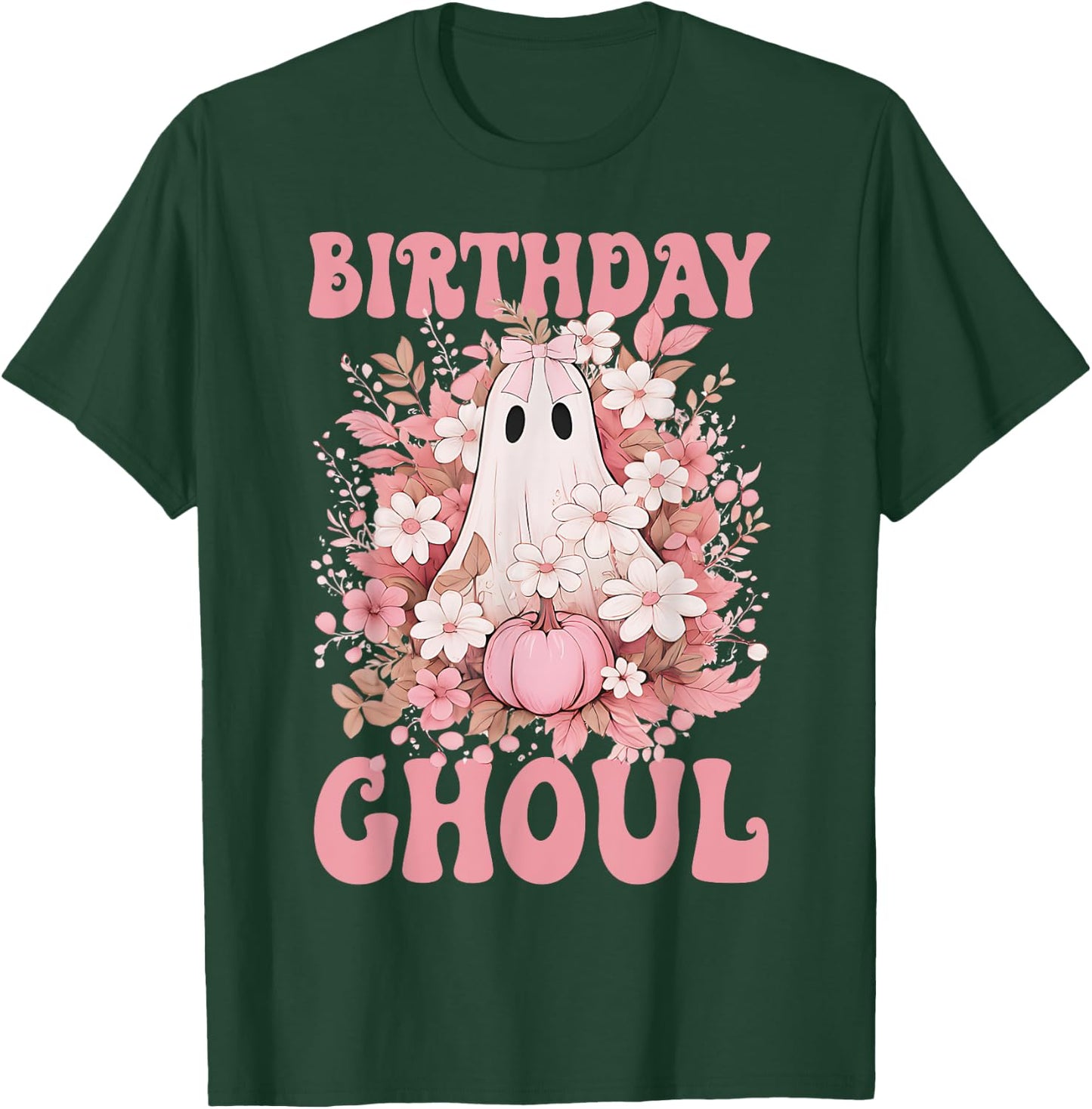 Birthday Ghoul Floral Ghost Bow Halloween Birthday Girls T-Shirt - T-Shirt | Forest