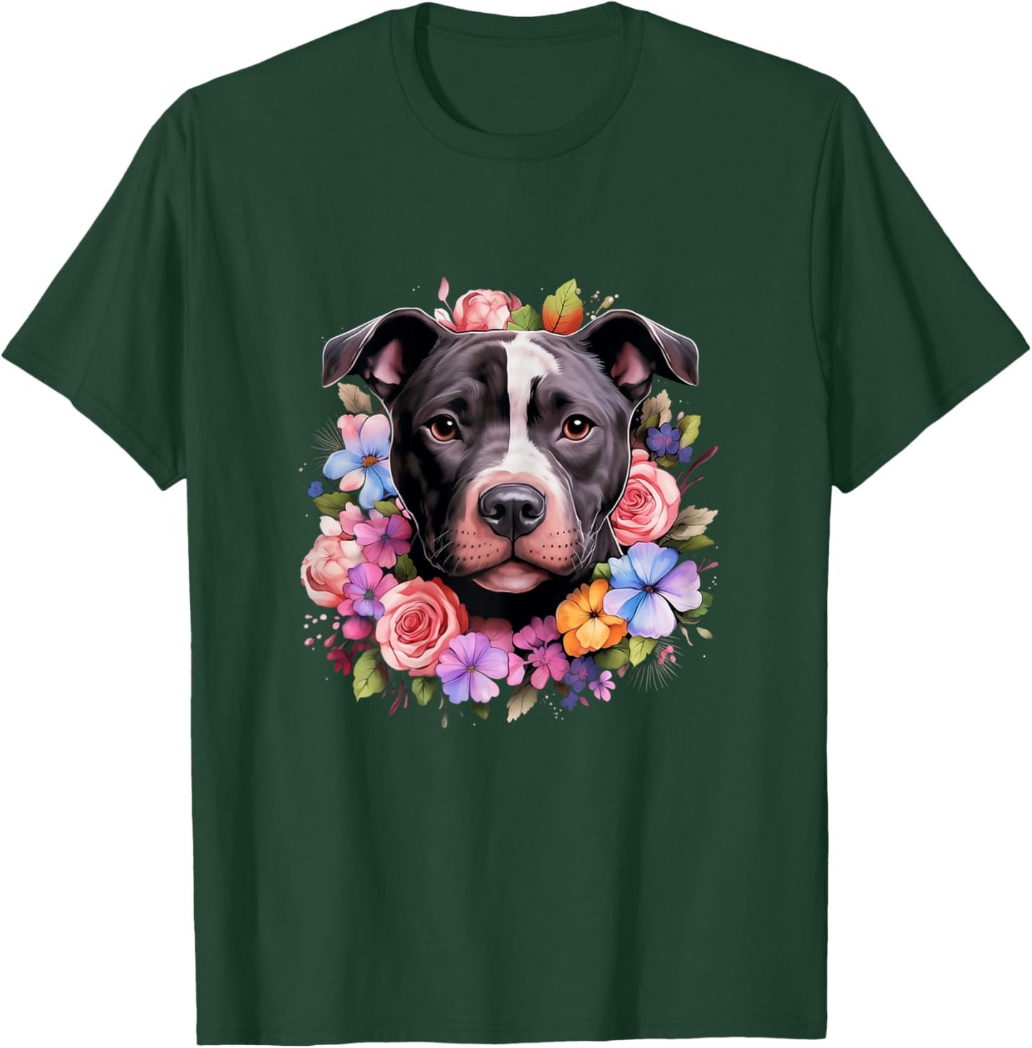 Pitbull Mom Floral Dog Lover Vintage Flowers Cute Women Kids T-Shirt - T-Shirt | Forest