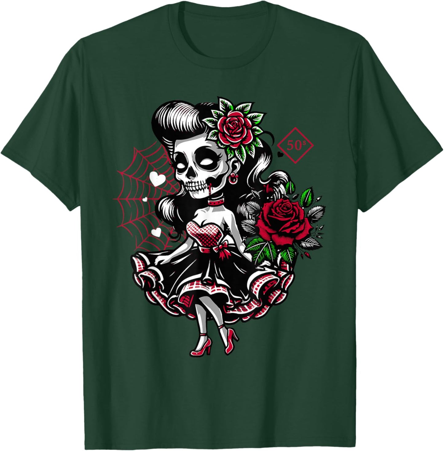 Kawaii Rockabilly Skelett Pin Up Horror Rebel T-Shirt - T-Shirt | Forest