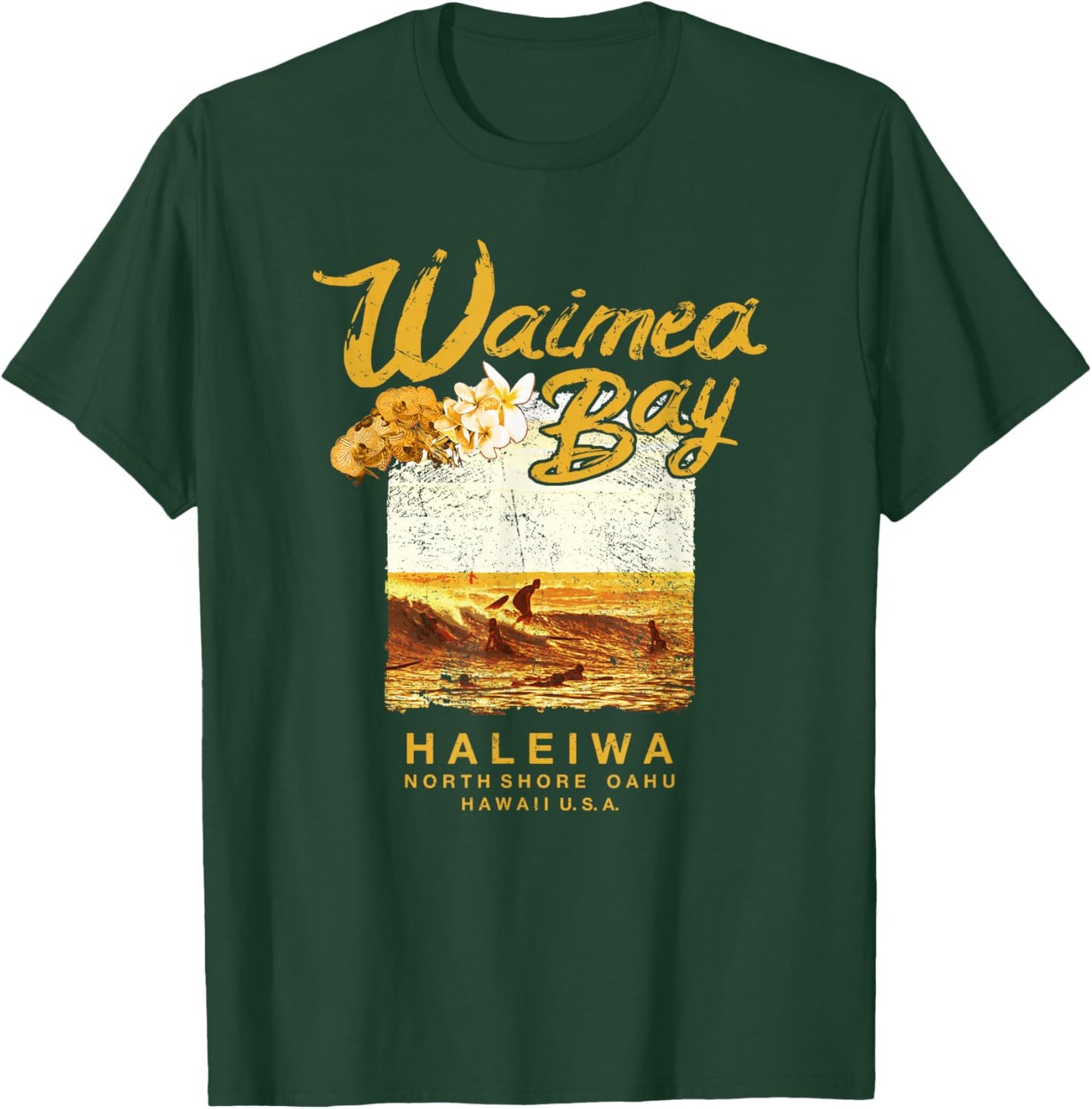 Hawaii Waimea Bay Vintage Hawaiian Surf T-Shirt - T-Shirt | Forest