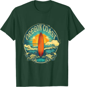 Oregon Coast Distressed Vintage Look Surf Surfing Surfboard T-Shirt - T-Shirt | Forest