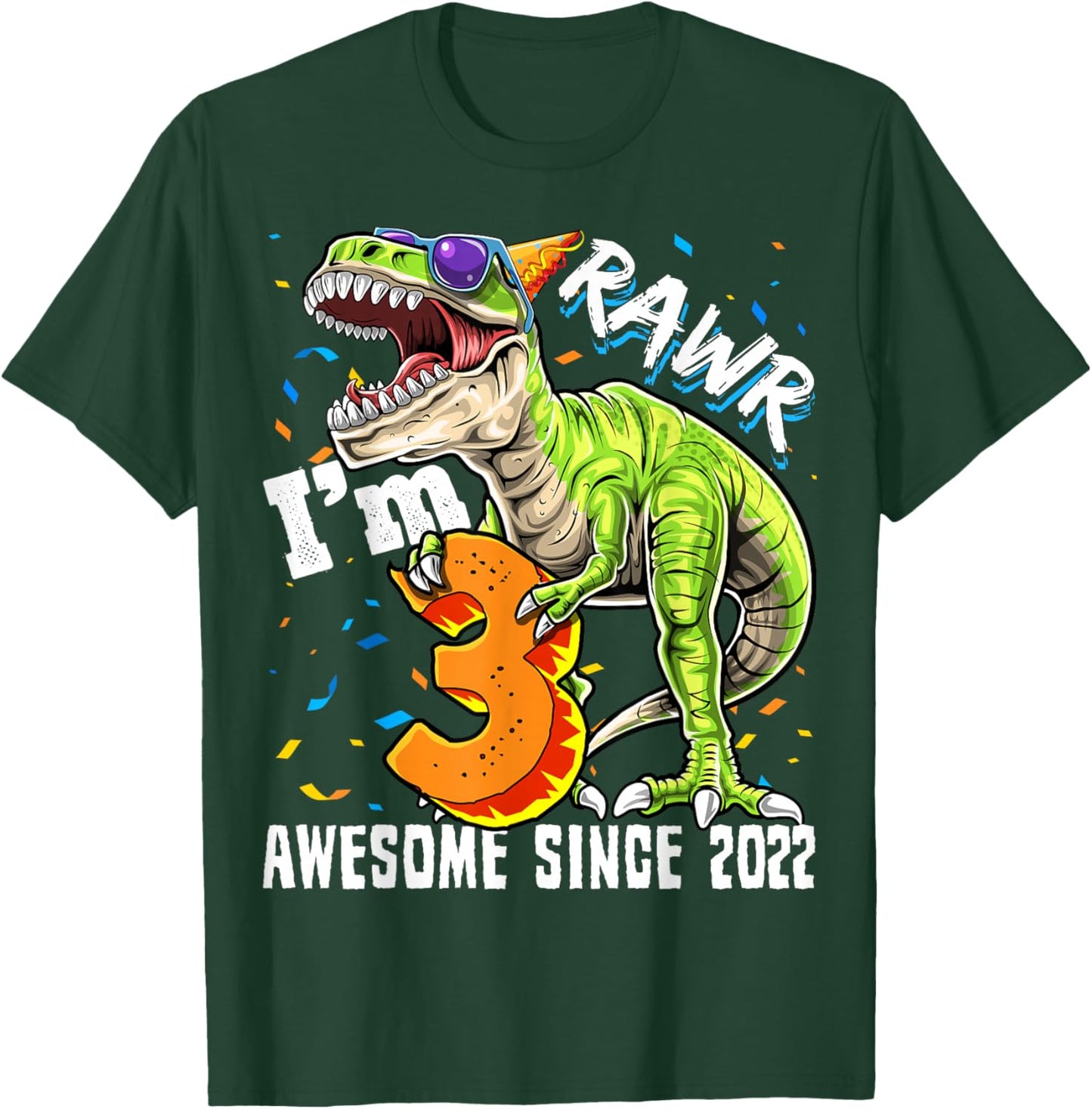 3rd Birthday T Rex Dinosaur Party Boys Rawr I'm 3 T-Shirt - T-Shirt | Forest