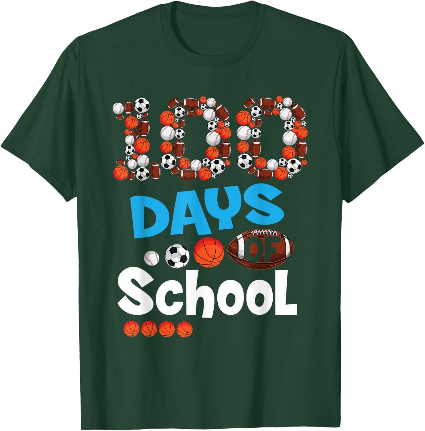 100th Days of School T Shirt Baseball Basketball School Gift T-Shirt - T-Shirt | Forest