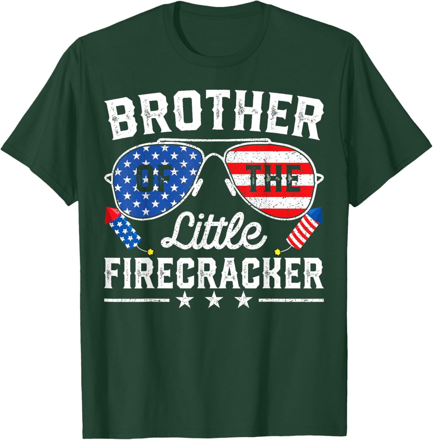 4th of July Birthday Brother Of The Little Firecracker T-Shirt - T-Shirt | Forest