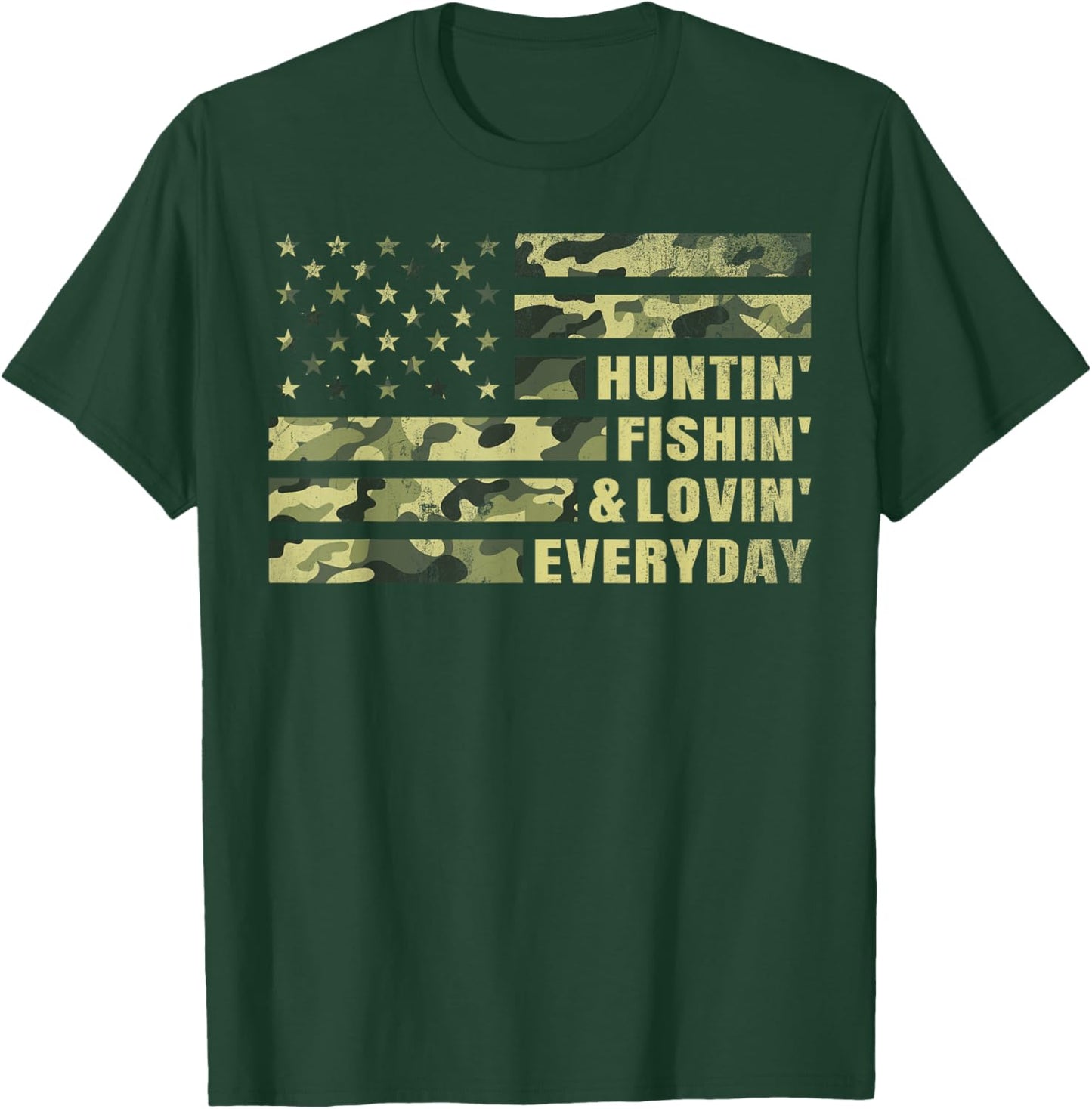 Hunting Fishing Loving Every Day Camo American Flag Patriot T-Shirt - T-Shirt | Forest