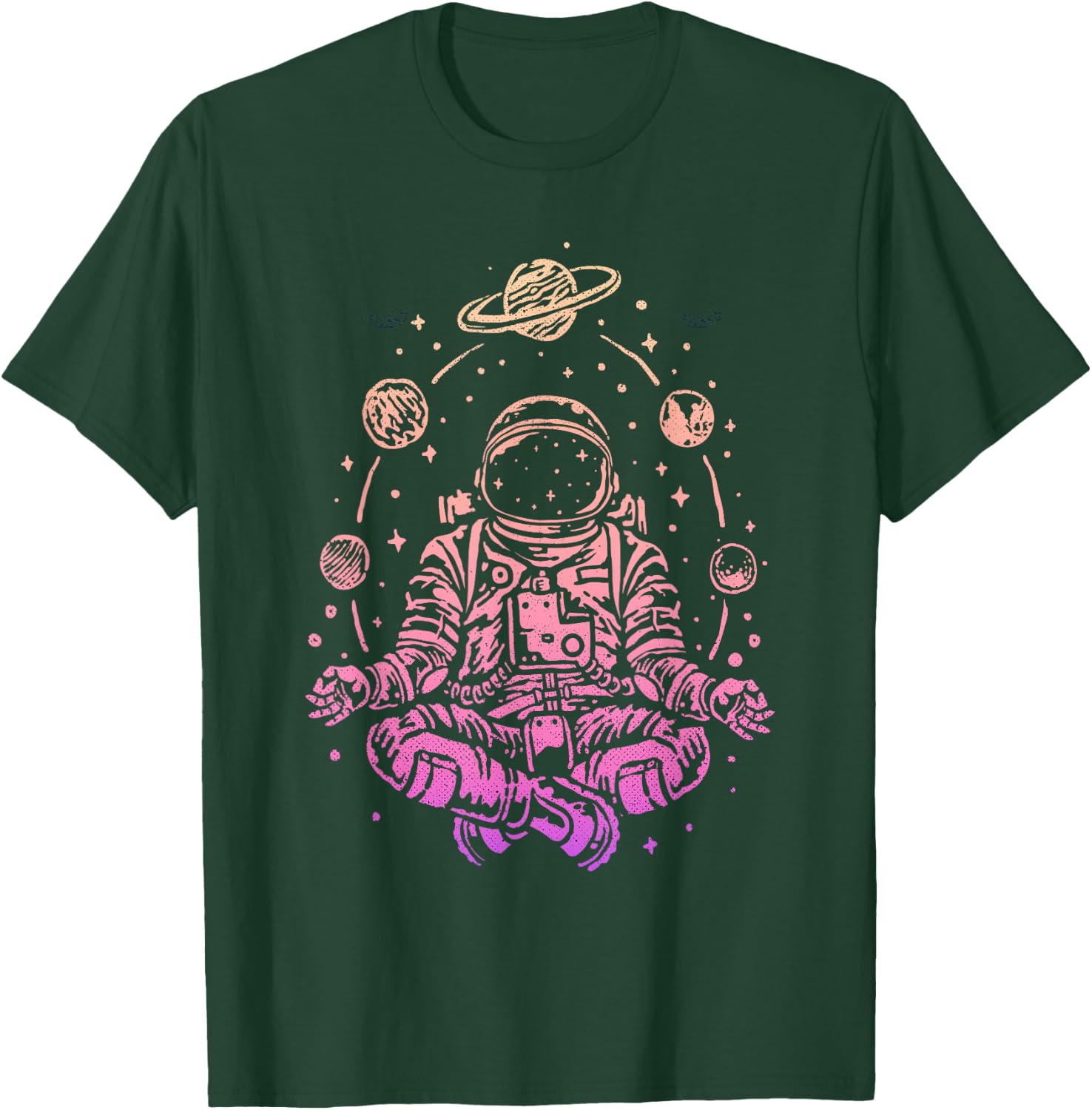 Meditating Astronaut Planets Colorful Lotus Women Meditation T-Shirt - T-Shirt | Forest