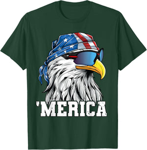 Patriotic 4th of July Shirt Men Women USA Bald Eagle Merica T-Shirt - T-Shirt | Forest