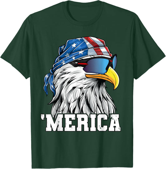 Patriotic 4th of July Shirt Men Women USA Bald Eagle Merica T-Shirt - T-Shirt | Forest